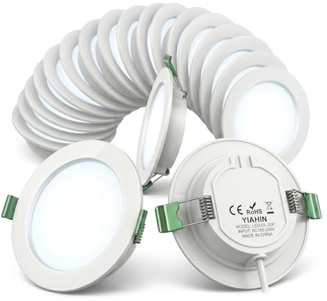 Yiahin LED Einbaustrahler 20er Set, 4W 339LM Kaltweiß 6000K, Ultra Flach Einbauspots 230V, Kunststoff Deckenstrahler, 28mm Einbautiefe, Nicht Dimmbar für Küche, Bad, Büro