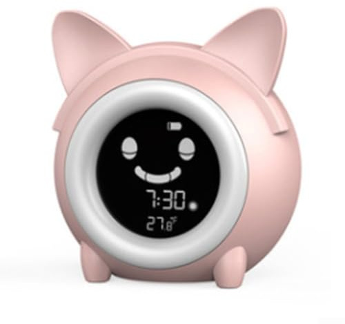 Wecker in Katzenform für Kinder, mit weichem Nachtlicht, Schlaftrainer, Dual-Alarm, automatischer Timer, ABS-Kunststoff, Rosa oder (Blau)
