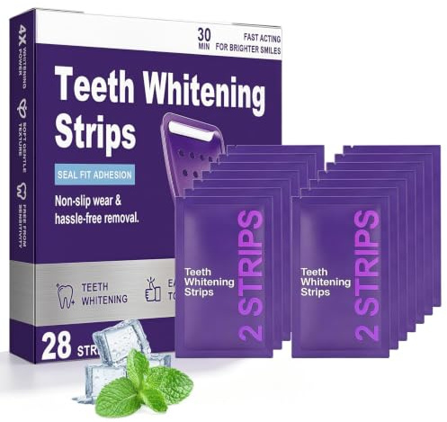 28 Bandes De Blanchiment Des Dents Violettes,14 Soins Blanchiment Dentaire | Neutralise les tons jaunes et réduit les taches de café, Application facile à domicile pour un sourire éclatant