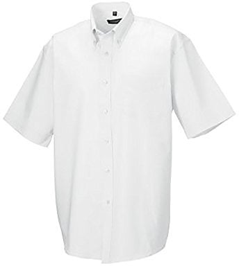 Russell Collection Men’s Short Sleeve Easy Care Oxford Shirt (White, 19 inch)