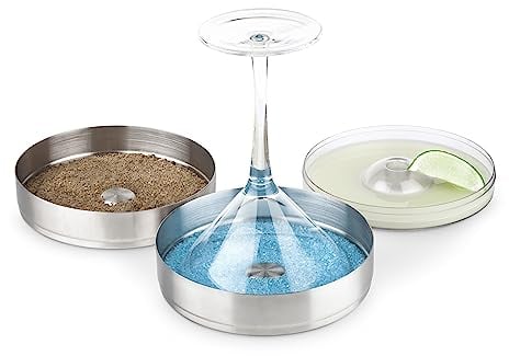 Final Touch Set of 2 Double Tier Cocktail Glass Rimmer Stainless Steel with a Large 15cm Diameter - Perfect For Margarita or Martini