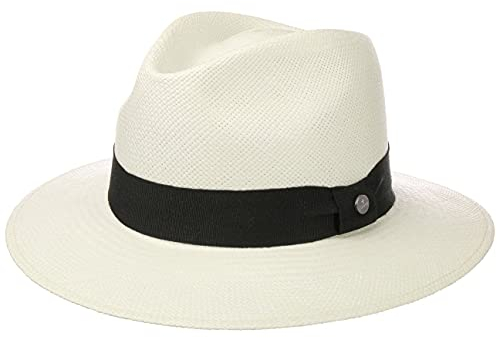 Lierys Sombrero Georgo Panama Traveller Mujer/Hombre - Made in Ecuador de Paja Panamá Sombreros Hombre con Banda Grosgrain Primavera/Verano Verano - L (59-60 cm) Blanco-Negro
