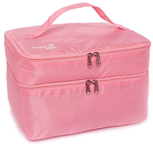 HOPEVILLE Extra großer Reise Organizer für Damen, Premium Kosmetiktasche und Kulturtasche für Unterwäsche, Kosmetik, Accessoires und Toilettenartikel (Rosa)