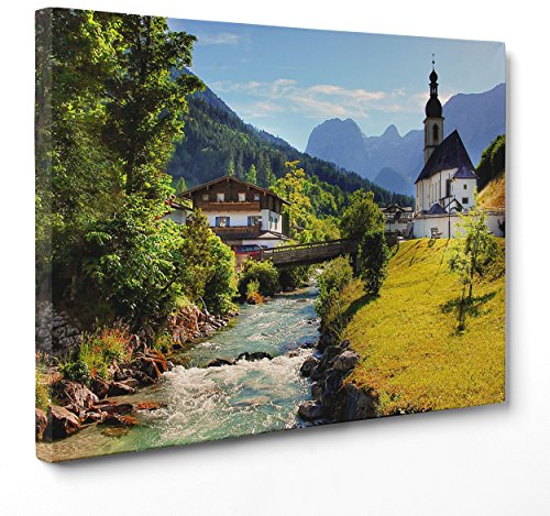 QUADRO SU TELA CANVAS - INTELAIATO - PRONTO DA APPENDERE - Montagne e Lago - Paesaggio Natura Panorama - 30x40cm - Senza Cornice - (cod.4064)