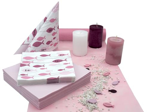 ZauberDeko Tischdeko Kommunion Konfirmation Rosa Mauve Beere Fisch Deko Set 20 Personen