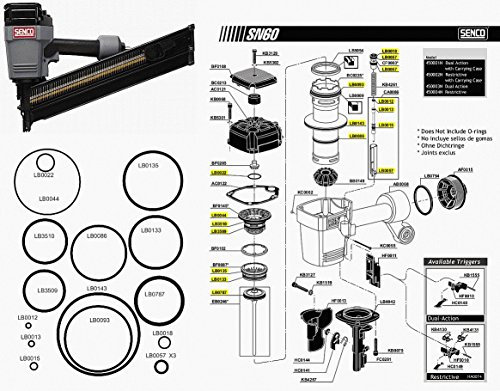 O Ring Rebuild Kit For Senco Senco Framing Nailer SN60 SN65 O-Rings and BF0102 + LB5054