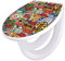 banjado Familien WC Sitz mit Absenkautomatik 44,5x37cm / Klodeckel/Klobrille mit Kindersitz aus hochwertigem Polypropylen/Toilettensitz Kindersitz integriert Motiv Funky Town