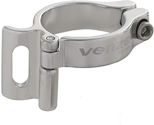 Venzo Road Mountain Bike Bicycle Adjustable Braze On Front Derailleur Adapter Clamp 34.9mm Silver Compatible with Shimano Sram