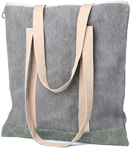 Flwydran Gewaschene Leinwand Einkaufsbeutel aus Baumwolle von (1 Stück) – Robuste Tragetaschen mit Henkeln , Stoffbeutel für Einkäufe, Transport - 33 cm x 34cm