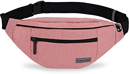 MAXTOP Bauchtasche Gürteltasche für Damen und Herren Hüfttasche Outdoor Groß Handytasche Sport Wasserdicht Laufgürtel Umhängetasche Geldgürtel für Camping Wandern Fitness Fahrrad Geschenke Rosa-l