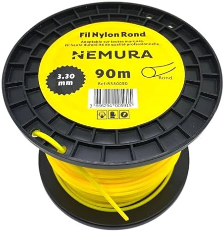 Nemura Fil Débroussailleuse Rond Ø: 3,30mm, L: 90m - Compatible avec d'autres Marques - Haute durabilité - Qualité Professionnelle - Marque Française