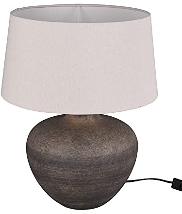 Reality Leuchten Tischleuchte Lou R50963844, Keramik Braun, Stoffschirm Beige, exkl. 1x E27, Höhe 38cm