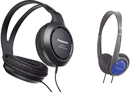 Panasonic RP-HT161E-K HiFi-Kopfhörer (2 m langes Kabel, 10-27.000 Hz, 30 mm Wandler) schwarz & Panasonic RP-HT010E-A Bügelkopfhörer (1,2m Kabellänge; Kopfhörer Klinkenstecker; geringes Gewicht) blau