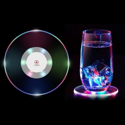 LED Coasters Set of 2, LED Coaster for Drinks, Bottle Lights for Liquor Bottles, Light up Coasters, Flash Cup Coaster Flashing Shots Light Perfect for Party Wedding Kitchen Dinning Fun Bar Drink Mat