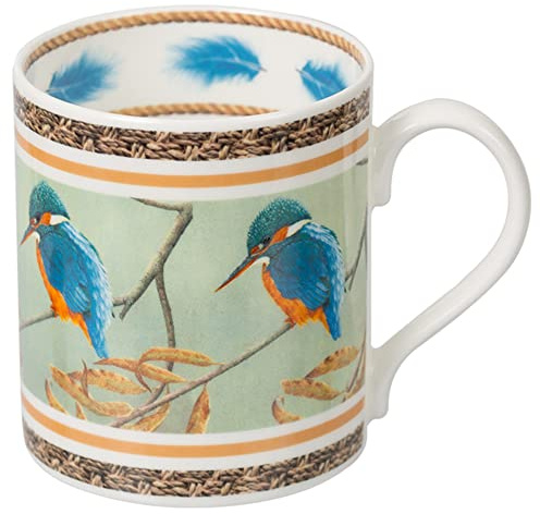 Robert E Fuller Hand Decorated Fine Bone China Mugs Inspired by British Wildlife | Animal Mugs Dishwasher & Microwave Safe - 400 ml (Mug | Kingfisher)