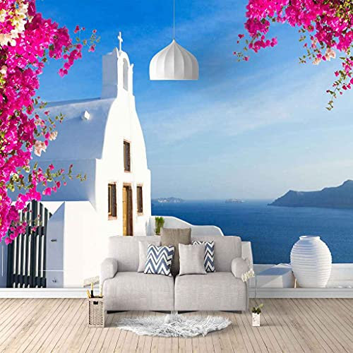 QMWZZV Papier Peint Panoramique 3D Photo Murales Bâtiments Blancs Côtiers Peinture Murale Auto-adhésif Toile Geant Poster 250x175 cm Pour Salon Chambre Ados Chambre de Bébé Décoration Murale