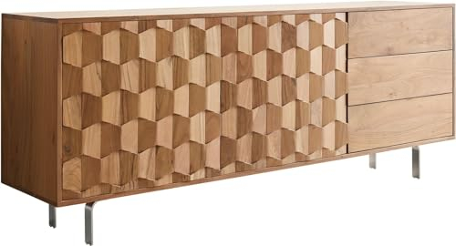 DELIFE Kommode Fevo Akazie Natur 175 cm 2 Türen 3 Schubfächer L-Fuß Sideboard
