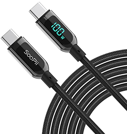 SOOPII 100W USB C to USB C Cable,Nylon Braided Type-C Cable,PD Fast Charging Cable with LED Display for lPhone 15/15 Pro,lPad Air, MacBook Pro, Samsung Galaxy S23/S22 (2M,Black)
