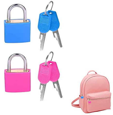 Mini Vorhängeschloss mit Schlüssel, Kofferschloss Bunt, Mini-Gepäckschloss, Kofferschloss mit Schlüssel, Sicherheitsschloss Koffer, Buntes Schlösser für Tasche Koffer Rucksack, Rosa und Blau, 2 Stück