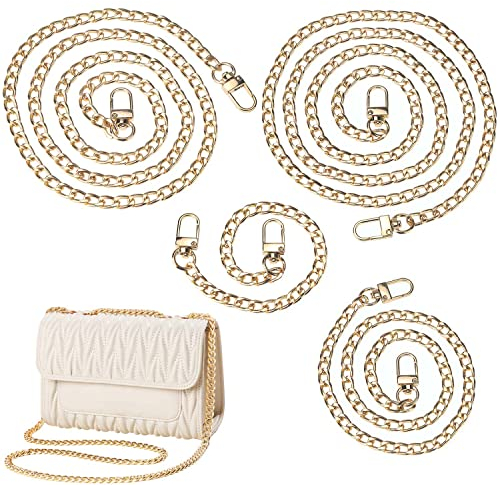Graplan Taschenkette 4 Stück Taschen Kette,Kette Trageriemen Gold 30cm,60cm,100cm,120cm,Kette Schulterriemen Taschenhenkel für Handtasche Geldbörse Clutch Abendtasche