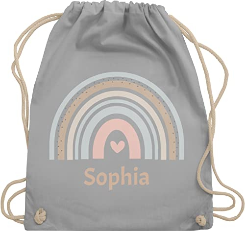 Turnbeutel Rucksack - Boho - Regenbogen Farbbogen Himmelsbogen Rainbow - Unisize - Hellgrau - personalisierter beutel kinder kindergartenbeutel name chic stil stoffbeutel sportbeutel für die schule