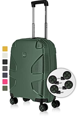 IMPACKT IP1 4-Rad Handgepäckkoffer aus recyceltem Material mit 6 Jahren Garantie; nachhaltiger Hartschalenkoffer mit austauschbaren klick-Rollen + USB Port; 55 cm, 2,8 kg, 38 Liter