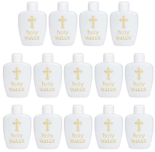 WEBEEDY 14Pièces Bouteilles Eau Bénite 60ml Bouteille D'Eau Bénite en Plastique Rechargeable en Forme de Croix Dorée avec Couvercle à Vis Catholique Christian Party Favor Fournitures(Bouteilles Vides)