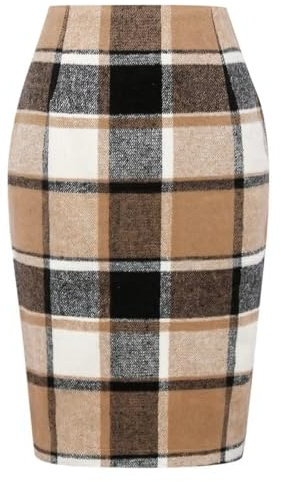 IDEALSANXUN Midi Plaid Skirts for Women 2024 Fall Winter Knee Length Pencil Wool Skirt with Slit
