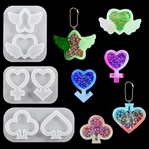 FineInno 3 Stück Epoxidharz Silikonformen Shaker Quicksand Mold Treibsand Herz Poker Geschlechtssymbol Gießform Resin Formen Anhänger Gießformen für DIY Schmuck Harz Charme