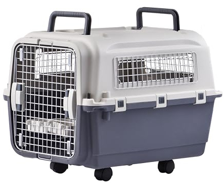 Lanco – Tragbare und atmungsaktive große Hundetrage aus Kunststoff. Haustiere Hunde und Katzen. Widerstandsfähiges Material. Maße 80x56x65 cm. Zwei Griffe. Graue und weiße Farbe.
