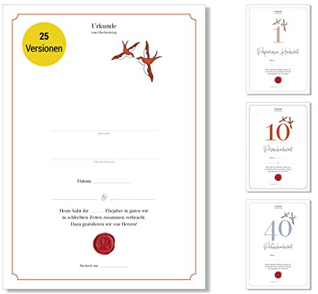 Frank Paperman® | Geschenke zum Hochzeitstag | Ehejubiläum | Urkunde Hochzeitstag | klassisch | Geschenkideen Hochzeitstag | Vordruck im DIN-A4-Format
