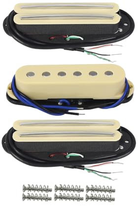 FLEOR Keramische Hot-Rail-Einzelspulengröße Humbucker-Tonabnehmer und Single-Coil-Tonabnehmer-Set für E-Gitarre im ST -Stil, Creme