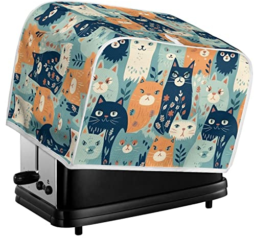 Kuiaobaty Cute Cats Kitty Toaster Cover 4 Slice, Cartoon Cat Floral Kitchen Accessories,Washable Premium Toaster Cover with Hook