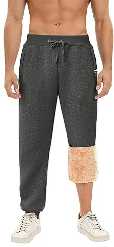 Voqeen Men's Sherpa Lined Jogger Sweatpants Fleece Jogging Bottoms Casual Thermals Trousers Winter Warm Track Pants Tracksuit Zip Pockets Dark Grey