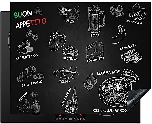 KitchenYeah© Copertura Tappetino Piano Induzione 65x52 cm Cucina Coprifornelli Protezione per Piano Induzione Italiano - Erbe - Spezie - Pizza - Spaghetti - Italia - Buon Appetito