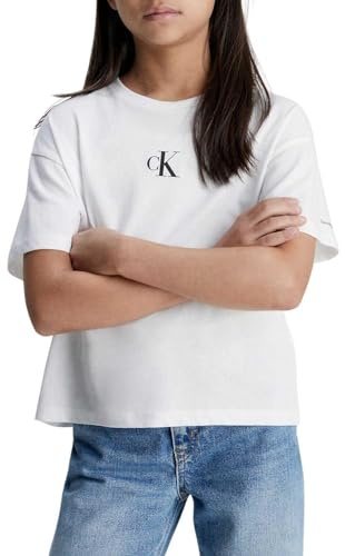 Calvin Klein Jeans Mädchen Ck Logo Boxy IG0IG02136 Kurzarm T-Shirts, Weiß (Bright White), 14 Jahre