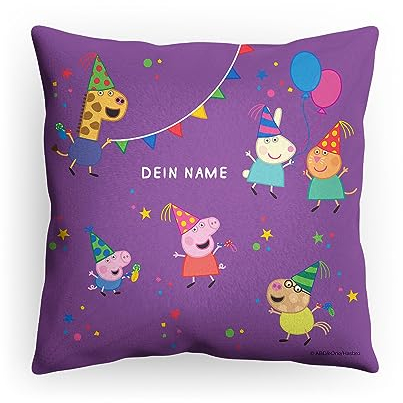 PICANOVA Kissen Peppa Pig mit Name - Plüsch Dekokissen mit Füllung - Personalisiertes Peppa Pig Kopfkissen für Kinder - Individuell Geschenk für Kinder - Geburtstag mit Freunden - 40x40cm