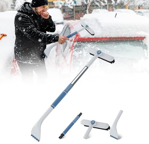 Eiskratzer Auto mit Besen 86cm Schneebürste Auto Reinigungsbürste mit Schaumstoffgriff 3 In 1 Einstellbare Länge Schneebesen Auto Stabiler Scheibenenteiser für Autos Windschutzscheibe (Weiß)