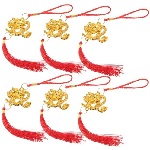 PRETYZOOM 6pièces Pendentifs De Dragon Chinois Lot de Décoration Festive du Nouvel an Chinois Accessoires De Bonsai pour Printemps Élégance Traditionnelle Et Colorée
