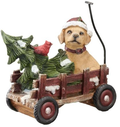 VILLA ITALIA Weihnachtsschmuck - Weihnachtsfigur - Hund mit Tannenbaum 18 cm GIVRE - Hund - Weihnachtsbaum - Weihnachten - Stern - Christmas - Geschenk - Schnee