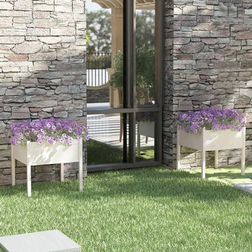 ARKEM Jardinières 2 pcs Blanc 70x70x70 cm Bois de pin Massif,Jardiniere sur Pieds,Jardiniere Terrasse