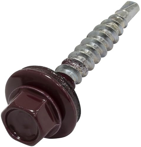 AERZETIX - C73110 - Set di 60 viti autoperforante metallo-legno Ø4.8x35mm + rondella di tenuta EPDM - RAL 3005 - DIN 7504K - impronta testa 8mm esagonale - in acciaio al carbonio