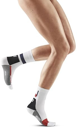 CEP - THE RUN COMPRESSION SOCKS MID CUT für Damen | Mittellange Laufsocken in weiß (LE) mit Kompression | Regenerierende Kompressionsstrümpfe für Frauen | Gr. II | S