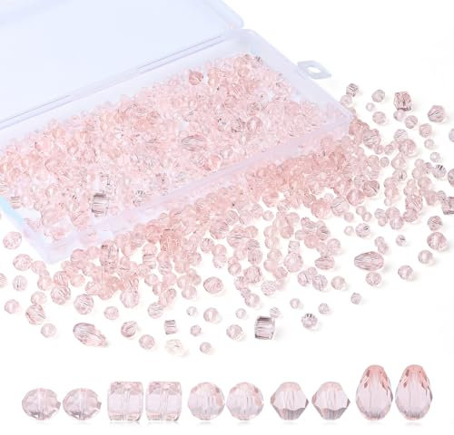 XIANNVXI 800pcs Faceted Pink Glass Beads 4/6/8mm Pink Beads for Jewellery Making for Crafting
