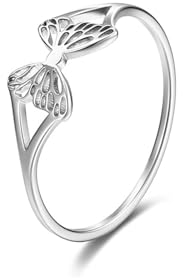 Whoiy Verlobungsring Ehering Silber, Edelstahl Ringe Hohler Schmetterling Eheringe Partnerringe für Frauen Größe 62 (19.7)