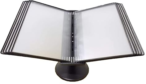 Desktop-Referenz-Organizer – Katalog-Präsentationsständer, 10-Panel-Schreibtisch-Display-Einheit, Desktop-Referenzsystem, robuste PVC- und Metall-Schreibtisch-Display-Einheit, verstellbarer Winkel, A4