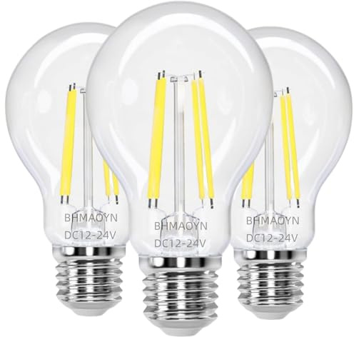 BHMAOYN 12V 24V E27 LED Glühbirne 6W Niederspannung Glühlampen AC/DC12-24V Antik Retro E27 LED Lichter 60W Äquivalent,Kaltweiß 5000K Für Sonnensystem,Wohnmobil Wohnmobil Marine,3er Pack