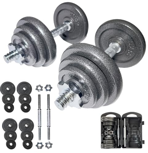 SPORTINATOR® Machine Kurzhantel Set 20 kg mit Koffer - Effektives Ganzkörpertraining zu Hause oder unterwegs. Hochwertiges Gusseisen und legierter Stahl für maximale Haltbarkeit (Schwarz)