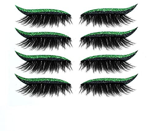 Autocollants pour Cils avec Cils, 4 Paires D'Autocollants pour Cils Réutilisables, les Faux Cils Sont Imperméables et Faciles à Porter, Faux Cils, Autocollants (Vert 4 paires /