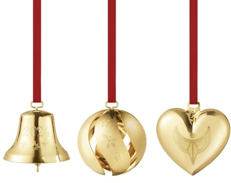 Georg Jensen [W] Cc 2024 Gift Set Bell Ball Heart 3 Pcs 18 Kt Gold Plated